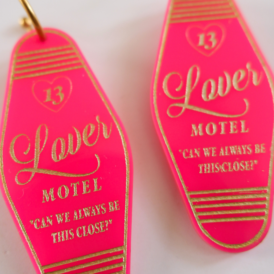 lover motel keychain earrings