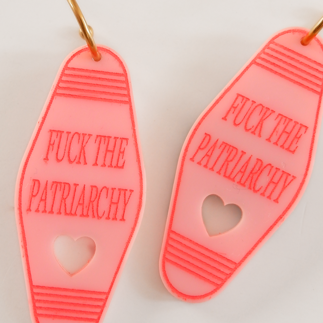 fuck the patriarchy motel keychain earrings